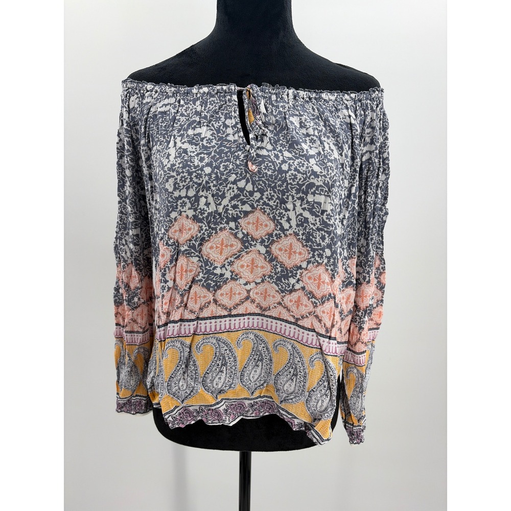 Abercrombie & Fitch Womens Off The Shoulder Paisley Floral Boho Blouse Blue S